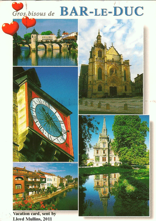 Vacation card from Bar-le-Duc, France, sent by Lloyd Mullins