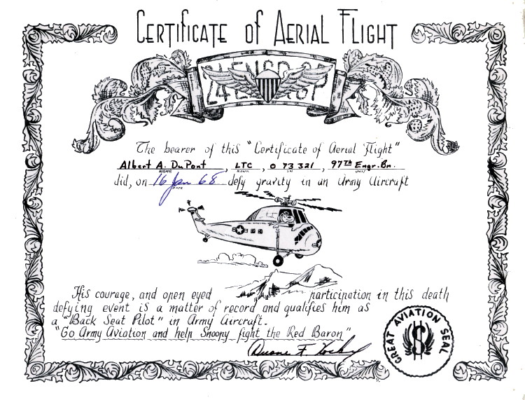 CH-34 Flight certificate, Aviation Section, 24th Engineer Group, 1968