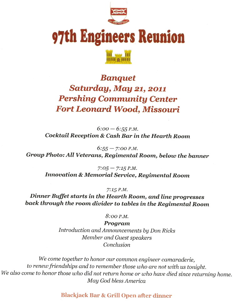 97th Engineer Banquet Schedule