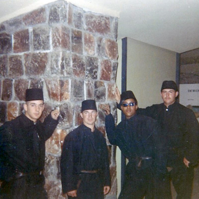 Salt Mines, Salzburg, Austia, L-R: LePeilbet, Brandon, Colby, and Little with required protective clothing, by Michael A. LePeilbet