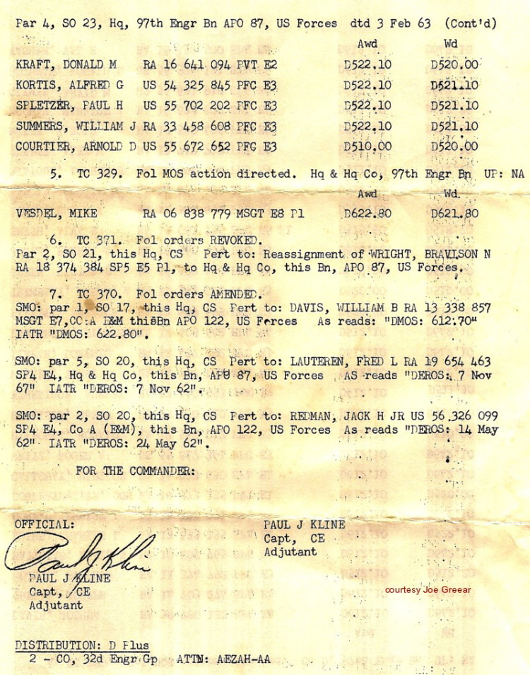 SO 23, dated 3 February 1962, Co D, 97th Engr Bn (Const), page 2
