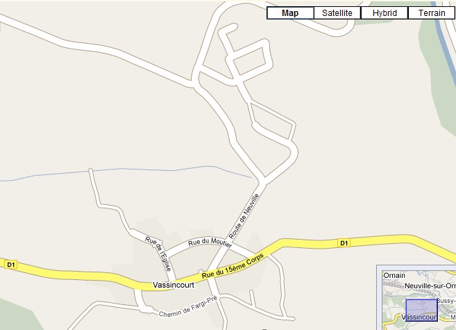 Google road map view of Vassincourt area