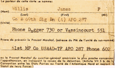 French Drivers License, sent by James Willis, 69th Signal