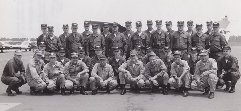 Flight class for Steve Chapin and Bill Riddle, Maroon Hats, Wright Army Airfield, 1970