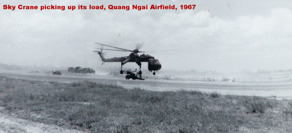 Dennis Currie photo: SZky Crane picking up a load at Quang Ngai Airfield, 1967