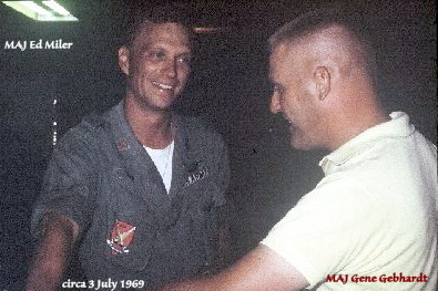 Rare photo of Ed Miler and Gene Gebhardt (right) on the evening before their 220th Change of Command (4 July), courtesy of Charles Finch