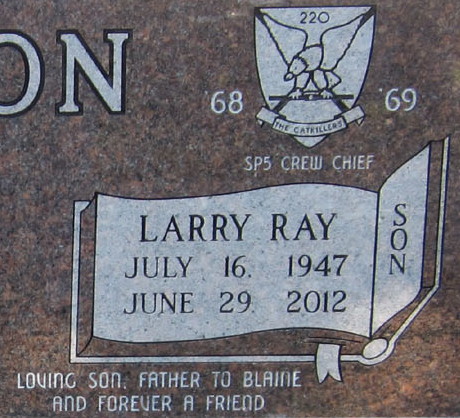 Catkiller headstone for Larry Huston, deceased