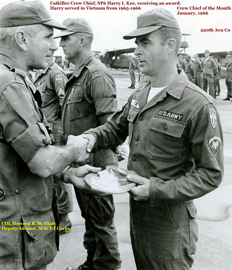 SP5 Harry I. Kee receiving a Crew Chief Award, 220th Aviation Company, circa 1965-66