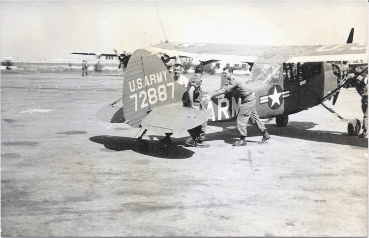 Helping park a visiting aircraft at Marble Mountain, 1st Platoon aircraft 57-2887