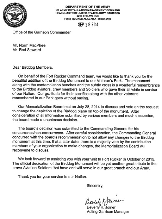 Letter regarding Memorialization Board decision to Norm MacPhee and Rod Stewart