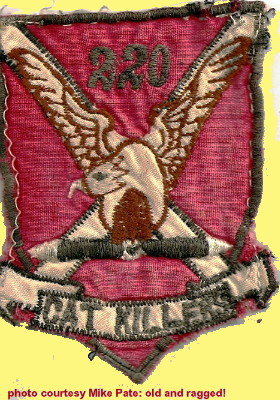 Copy of the new, but well worn, CAT KILLERS patch, courtesy SP5 Mike Pate, Mechanic 4th Platoon