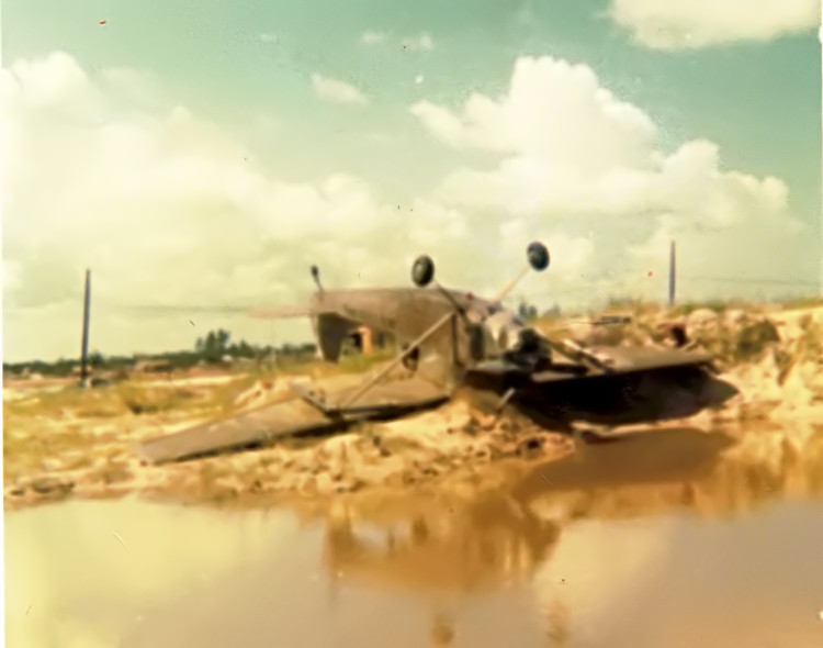 Catkiller Birddog flipped over north of Phu Bai airport, 1971, , photo by Tom Murray, Sundowner Mike