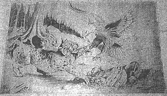 Photo/Sketch from the 220th Files in the National Archives showing an Eagle, from the unit patch, attacking a Cat, a Tiger, which might appear to denote the enemy as seen by other animals in Vietnam  original source unknown