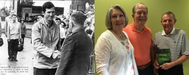 Left to right is (1) Bill Reeder being greeted as he returned to US control; (2) Melanie Reeder, Bill Reeder and Charles Finch, 2016