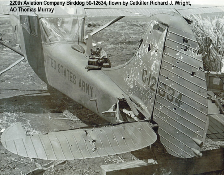 Forced landing of Birddog 50-12634, 1971, by CPT Richard J. Wright, photo courtesy of Catkiller Opns Officer Randy Jones, photo taken by Paul Garin, 1971