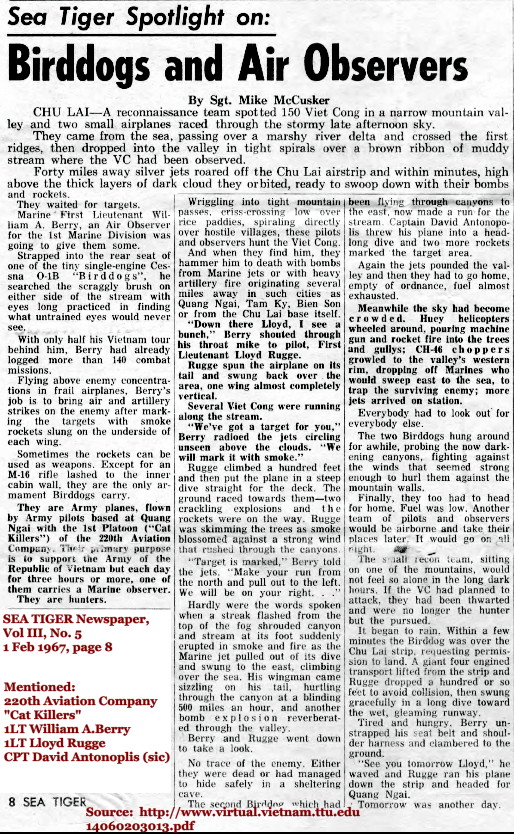Sea Tiger Newspeper article dated 1 February 1967