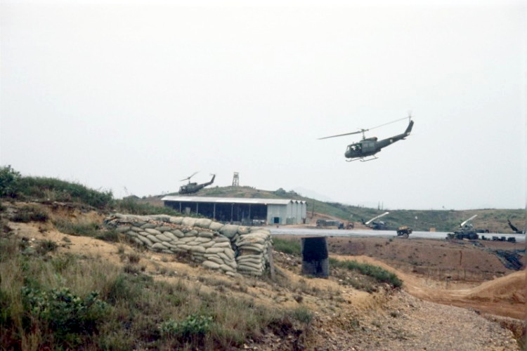 Hueys leaving on a mission from Camp Eagle, Nov. 1971