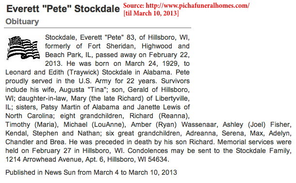 SFC Everett Stockdale obituary, 2013