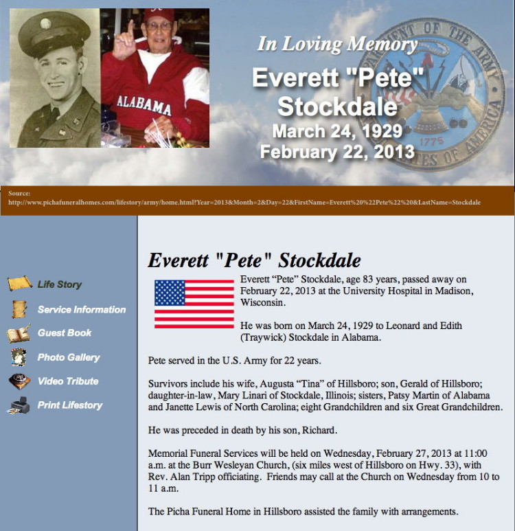 SFC Everett Stockdale obituary, 2013