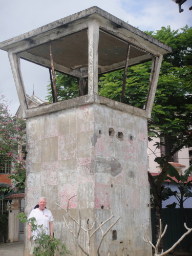 Close-up view of tower. Notice the bullet holes