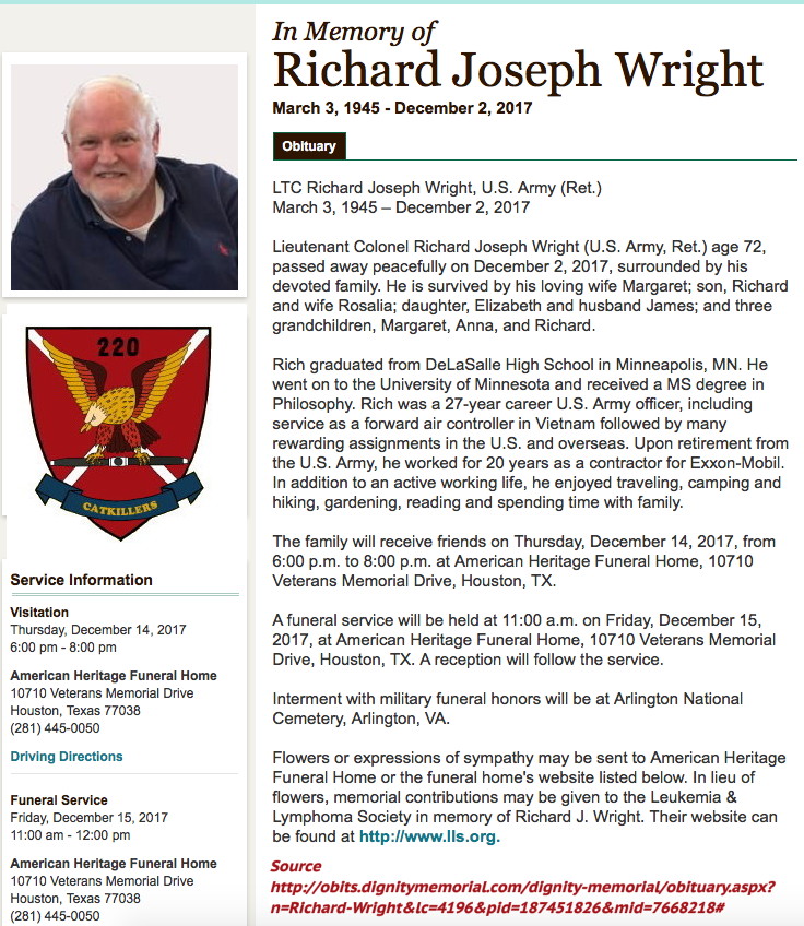 LTC Richard J. Wright obutuary
