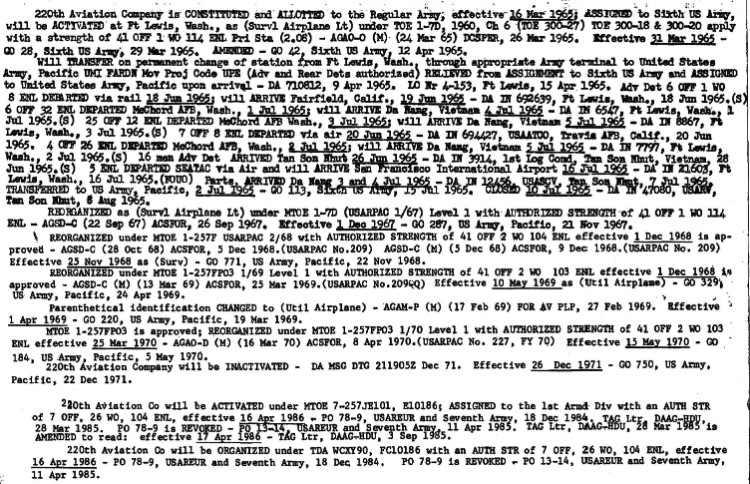 abstract, DA form 373, page 2, 220th Avn Co Unit History files