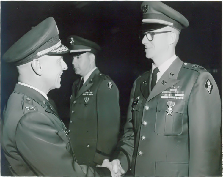 CW2 Donovan E. Behny receiving the Bronze Star medal, Fort Eustis, Virginia, circa 1966-67