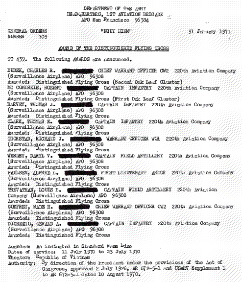 DFC awards from Fire Support Base Ripcord, 1970