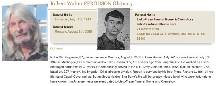 Obituary and photo, Robert W. Ferguson, Catkiller 31, 1971