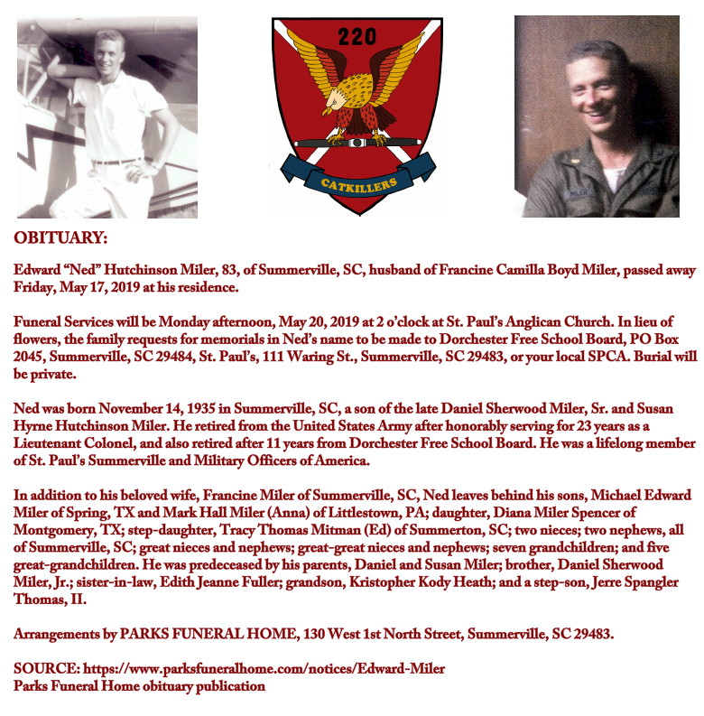 LTC Edward H. Miler, (retired, obituiary