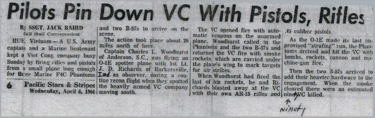 J. D. Richards photo, Pacific Stars and Stripes article, April 6, 1966 J. D. Richards photo, Pacific Stars and Stripes article, April 6, 1966